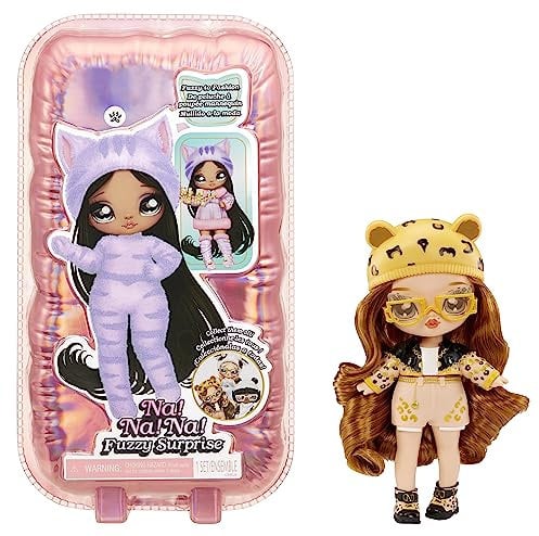 Na! Na! Na! Surprise Fuzzy Surprise Serie 1 - JENNEL Jaguar - 18 cm posierbare Modepuppe - Jaguar-inspiriert mit beflocktem Körper, Beanie, Brille, Outfit, und Schuhe - Spielzeug für Kinder ab 4+