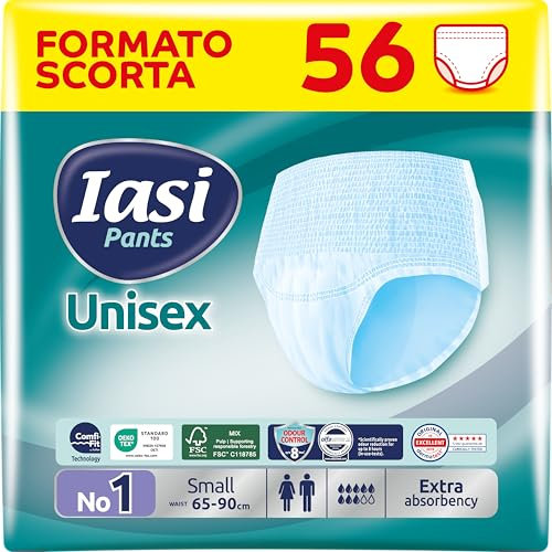 IASI Pants UNISEX Alta Protezione, 56 Mutande Assorbenti monouso, Assorbenza EXTRA, Taglia S, 56 Unità