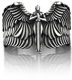 BySilverStone Jewelry Silberring Für Herren – Erzengel Michael, Außergewöhnlicher Ring, St. Michael Mit Flügel, Christlicher Ring Aus Oxidiertem Silber, St. Michael-Glaubensring, Religiös