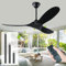 MSHENUED 132cm Schwarzer Deckenventilator ohne Licht, 52-Zoll-Deckenventilator für den Außenbereich ohne Licht, 3-Blatt-Deckenventilator mit Fernbedienung, umschaltbarer 6-Gang-Gleichstrommotor