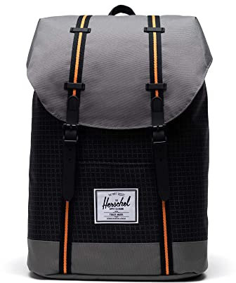 HERSCHEL 10066-05722 Retreat Backpack Unisex Black Grid/Gargoyle/Sun ORANGE