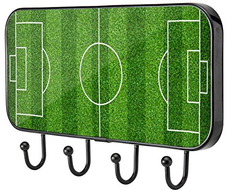 TBOUOBT Porte-clés mural avec 4 crochets, porte-clés pour mur avec crochets, porte-clés pour laisse pour entrée,modèle de sport terrain de football