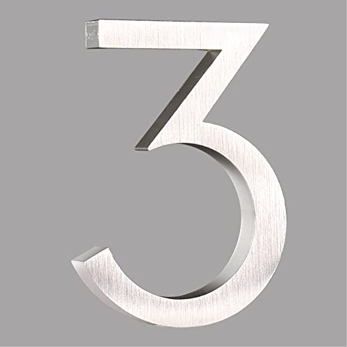 HASWARE Floating House Number 4 inch Stylish Door Numbers Alphabet Plaque Street Home Address Numerals (Small 3, Silver)