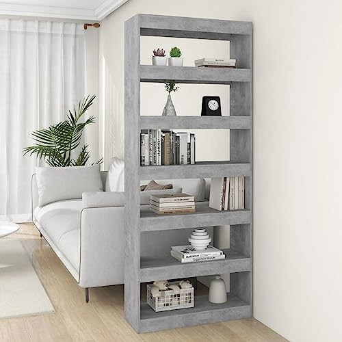Natulvd 6 Tier Bookcase, 198 cm Tall Narrow Bookshelf with Open Shelves, Plant Stand Corner Shelf Room Divider for Kitchen, Livingroom, Hallway - Grey -