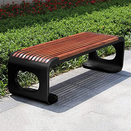 Sitzgelegenheit für den Außenbereich/Gartenbank, Außenbank ohne Rückenlehne, Sitzbank aus Edelstahl, Sitzbrett aus Holz, einfache Parkbank