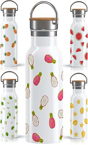 OWLBOOK Tropische Früchte Drachenfrüchte Trinkflasche Edelstahl Wasserflasche für Frauen Damen - Thermosflasche [600ml] - nachhaltige Sportflasche auslaufsicher schadstofffrei | BPA frei