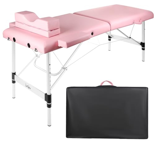Masajeo Portable Lash Bed for Lash Extensions Massage Table with Eyelash Pillow Esthetician Bed Spa Table Spa Bed Height Adjustable Waterproof Aluminum Frame (Pink)
