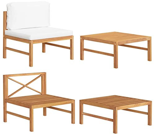 Homgoday Ensemble de canapés de jardin, 2 pièces, coussins crème en bois de teck, chaises longues, canapé-lit, meubles de jardin, lit de piscine, lit de jardin