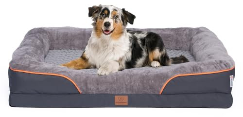 Orthopädisches Premium Hundebett für mittelgroße Hunde - extra Halteschlaufe, Wasserdichter Innenbezug, Hundesofa,Hundekissen,flauschig,Bezug abnehmbar, waschbar, 89 x 63 x 17 cm, hellgrau (XL)