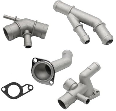 Nakkaa Kit de brida de manguera de refrigerante de motor de aluminio de 4 piezas compatible con Mk4 GLI GTI 2000-2002 TT 1.8T 337 1.8T A05424 06A121132A