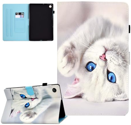 Coque pour Samsung Galaxy Tab A9+/A9 Plus 2023 11.0 (SM-X210/SM-X215/SM-X216) Étui Housse de Protection en Cuir PU Tablette Cover avec Réveil/Veille Auto pour Galaxy Tab A9+ 2023, Weiße Katze
