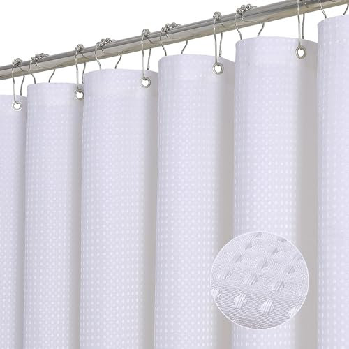 ROLIZOE White Shower Curtain - 256GSM Luxury Weighted Waffle Textured Heavy Duty Thick Fabric Shower Curtains with Stainless Steel Hooks for Bathroom, Superior Water Resistant, 183W x 183H, White