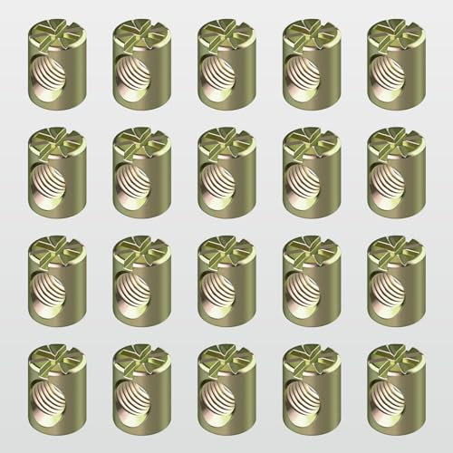 Deooxye Paquete de 20 tuercas de barril de 1/4 a 20 de 12 mm x 10 mm, agujeros cruzados, agujero descentrado para muebles, color zinc