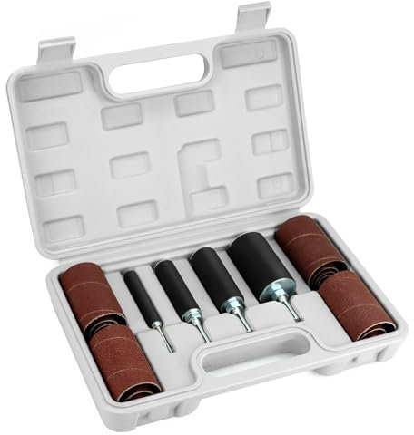 QWORK® 20 Stück Schleifwalzen Schleifhülsen Set, 4 Größen Gummitrommeln, 16 Schleifärmel, mit Koffer