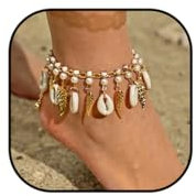 Jovono Bracelet de cheville bohème avec perles et feuilles d'or - Réglable - Pour femme