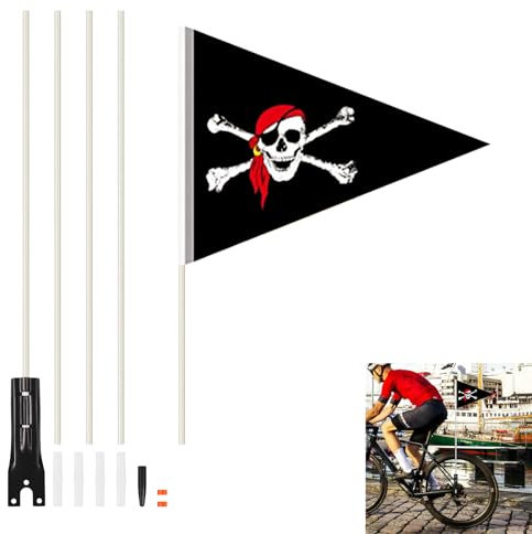 Billowvolve Fahrradwimpel Sicherheitswimpel Jungen Wimpelstange Kinder 150cm Polizei Fahrradfahne Fahrrad Wimpel Kinderfahrradfahne für Kinderfahrrad (Pirate Black Rod)