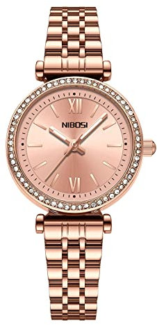 NIBOSI Damen-Armbanduhr Damenuhr Analog grünes Zifferblatt Armbanduhr für Damen luxuriös Diamant Roségold Edelstahl Quadratuhr Mädchen Schmuckarmband