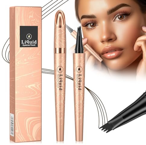 Augenbrauenstift mit 4 Spitze Micro Kopf, Augenbrauenstift Micro 4 Punkt Brauenstift Langanhaltend Wasserdicht Natürliche Augenbrauen Make-up (B-Dunkelbraun)