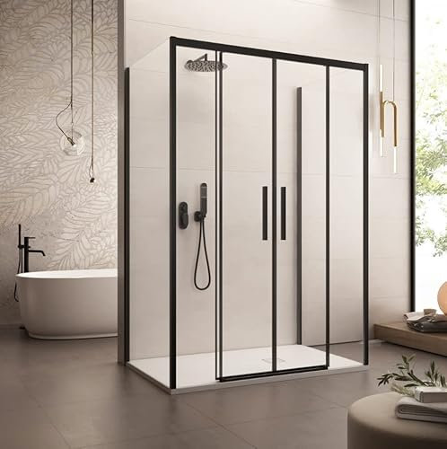 DOMUS ARREDO - Box Doccia Tre Lati Scorrevole Cristallo 6mm h195 LAGOA-Trio (80x140x80)