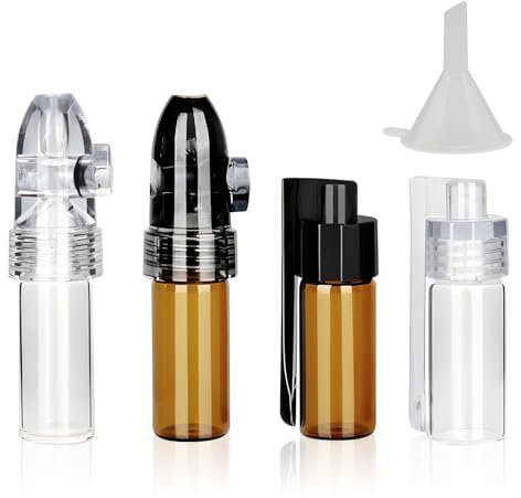 4 Pcs Bottle Spice Powder Tool with Spoon, Small Storage Bottle Kit, Spice Powder Tool with Mini Funnel, Portable Glass Storage Bottle, Leak-Proof & Waterproof, Pocket Bullet Vial for Outdoor Travel