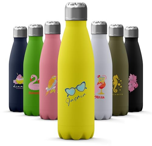Tirita Personalised Insulated Water Bottle, Stainless Steel BPA Free Vacuum Travel Flask, Hot & Cold Drinks, Double Wall Thermal Sports Bottles 500ml - [07- Heart Shape Glasses]