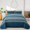 WONGS BEDDING Tagesdecke 240x260 Bettüberwurf Boho Decke Steppdecke 3 Teilig Doppelbett Gesteppt Bettdecke Mikrofaser Wohndecke mit 2 Kissenbezug 50x75 für Schlafzimmer als Sofaüberwurf (Dunkelblau)