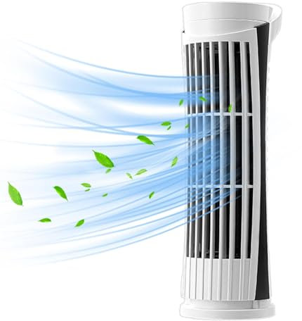 Kuxiptin Ventilador de Torre Silencioso de 2 Velocidades, Enfriador de Aire Refrigerado con Asa de Doble Propósito y Tecnología Ajustable, Blanc-o, 26x7.5 cm (10.24x2.95 pulgadas)