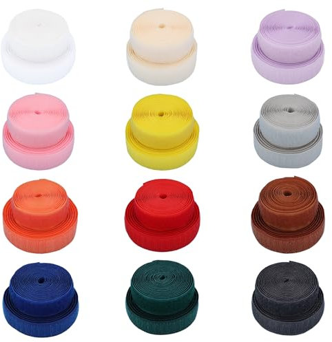 Klettband 20 mm Breit zum Nähen 24 Meter Klettverschluss zum Aufnähen Aufnähen Flauschband und HakenbandExtra Stark Hakenband und Flauschband Nicht Selbstklebend für Kleidung DIY Handwerk (12 Farben)