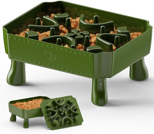 2 in 1 Maze Elevated Dog Food Bowl, Slow Feeder for Large Breed, Anti-Choking, Interactive, Green