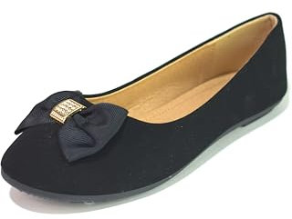 Girls Ballet Bow Flats Girls Black Ballerina Slip on Shoes School Ladies Black Flats UK Sizes 10-5