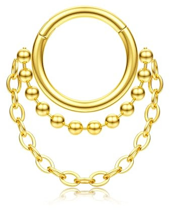 BodyBonita 16G Septum Piercing Klicker - 316L Edelstahl Nasenring für Frauen Männer Nasenpiercing Dangle Ohrringe Hoop Knorpel Conch Piercing Schmuck Tragus Daith Helix Gold 8 mm Chain Clicker