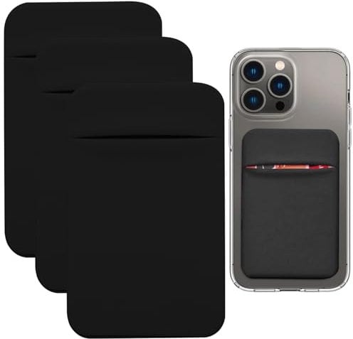Deilonie 3 PCS Cell Phone Card Holder With Adhesive Sticker, Stick-On Wallet Compatible With Most Phones, Black