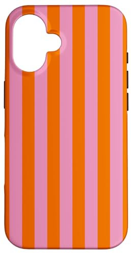 Orange Pink gestreift niedlich mädchenhaft ästhetisch adrett gestreift Hülle für iPhone 16