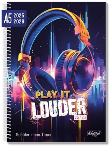 Schüler-Timer mit Spiralbindung 2025/2026 A5 Play it louder Schülerkalender 25/26, Schulkalender, Schülerplaner, Hausaufgabenheft, Schulplaner 25/26 - nachhaltig & klimafreundlich