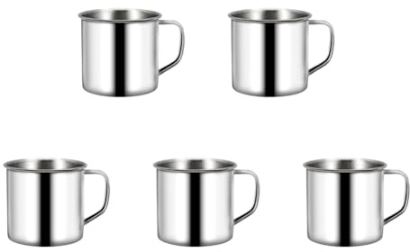 Fiorky 5pcs Tea Cup Stainless Steel Wall Mugs 200ml Childrens Water Cup Travel Mug Shatterproof Drinking Cup Multifunction with Handle for Camping Picnic - Backpacking - Trekking - Hiking