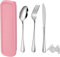 QZLSAYSL Set De Couverts De Voyage, Couverts, Couverts De Voyage, BoîTe De Couverts RéUtilisables Pour L'éCole, Le Voyage, Le Camping-5pcs (rose pâle)