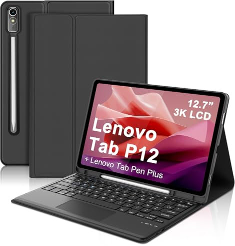 FOGARI Étui avec Clavier pour Lenovo Tab P12 12.7 2023,Clavier AZERTY sans Fil Amovible avec pavé Tactile pour Lenovo Tab P12 2023, Noir