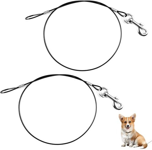 Orixo 2 Stück Hundeleine Verlängerungsseil 66 cm, Kausichere Hundeleine, Bissfeste Hundeleine, Hundekette mit Beschichtetem Stahlkabel, für Große Kleine Hunde Training (Schwarz)