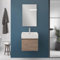 Mobiletto Bagno Sospeso Salvaspazio Da 50 Cm In Legno Nobilitato Rovere Linea Kira Con 1 Anta Dalla Chiusura Soft-Close, Completo Di Specchio 50x60 Cm E Lavabo