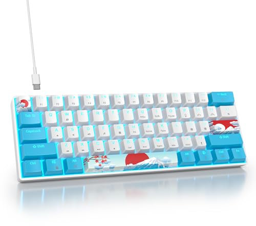 SOLIDEE clavier mécanique de jeu 60%,61 touches avec commutateur rouges linéaires,Lumière bleu glacier,clavier mécanique filaire avec rétroéclairage LED,clavier compact pour PS5/PS4(61 Blue White)
