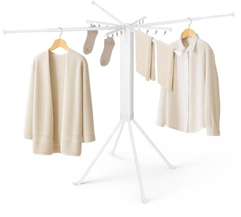 Todeco Tendedero Circular con Pinzas para Tender La Ropa, 4 barras retráctiles entre 55 y 84 cm, Tendederos Plegables para Interior y Exterior, Estantes de Secado Ropa su sitio en la ducha, en el Baño