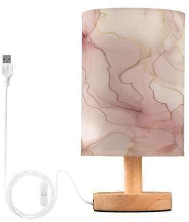 Ttgoth Lampada da comodino in marmo rosa per camera da letto Lampada da comodino a LED Lampada da lettura da scrivania con porte USB e paralume in tessuto per soggiorno dormitorio casa ufficio