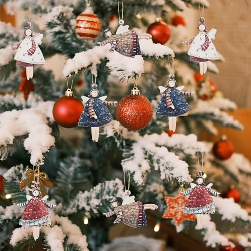 Emwel 20 Stück Kleine Engel Anhänger für Weihnachtsbaum Weihnachten Deko Weihnachtsanhänger Holz Schutzengel Geschenk Christmas Christbaumschmuck Decorations