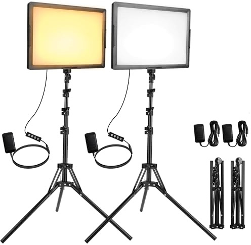 20W Lumière Photo et Vidéo LED 2-Pack, Ci-Fotto Dimmable Bi-Couleur Lampe Photographie, Kit d'éclairage Photographique 175cm 2800-6500K CRI 97+ 2000LM pour Studio,Youtube TikTok l'enregistrement Vidéo