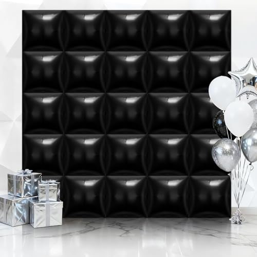 25 Pcs Black Square Balloons, Metallic Square Foil Balloons Wall Backdrop, Double Sided Mylar Balloons Tunnel Arch Kit for Anniversary Wedding Birthday Baby Shower Party Decorations