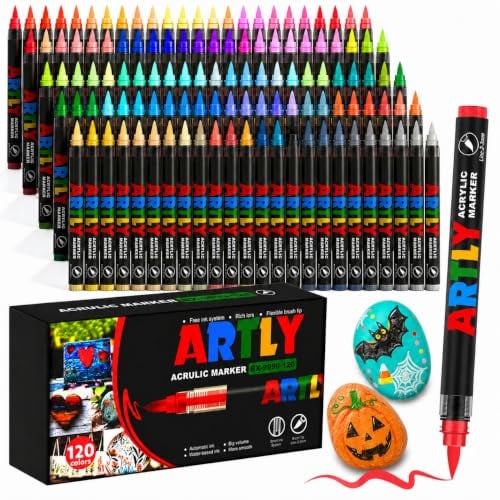 Efimeso 120 Farben Acrylstifte für Steine Wasserfest Set,Pinselstifte Multimarker Acrylic Paint Marker für Stein, Keramik, Holz, Stoff, Leinwand