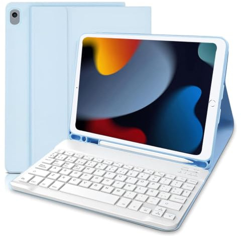 XOKUWU Funda con Teclado iPad 9/8 /7 generacion 10.2”/Air 3 10.5/Pro 10.5” | Español Ñ QWERTY Bluetooth Desmontable, Funda Teclado para iPad 10.2 9th Gen 2021/ 8th 2020/ 7th 2019, Azul