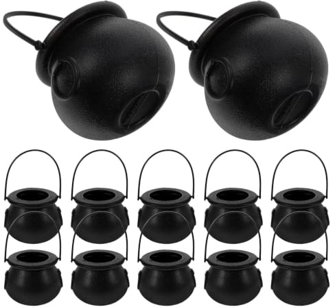 GALPADA 12 Pezzi Calderone Miniatura di Plastica Nero a Tema Halloween, Pentola Strega Decorativa 7cm per Libreria e Davanzale, Decorazioni Festa Halloween
