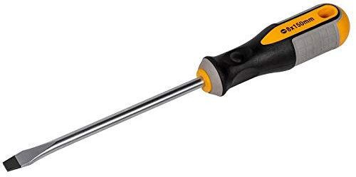 Roughneck Slotted Flared Screwdriver - Magnetic Tip, S2 Steel Blade & Soft Grip Handle – 8 x 150mm