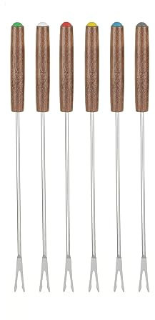 Kaufgut KAU560362 Gabeln, Fondue aus dunklem Holz, Edelstahl, 6 Stück